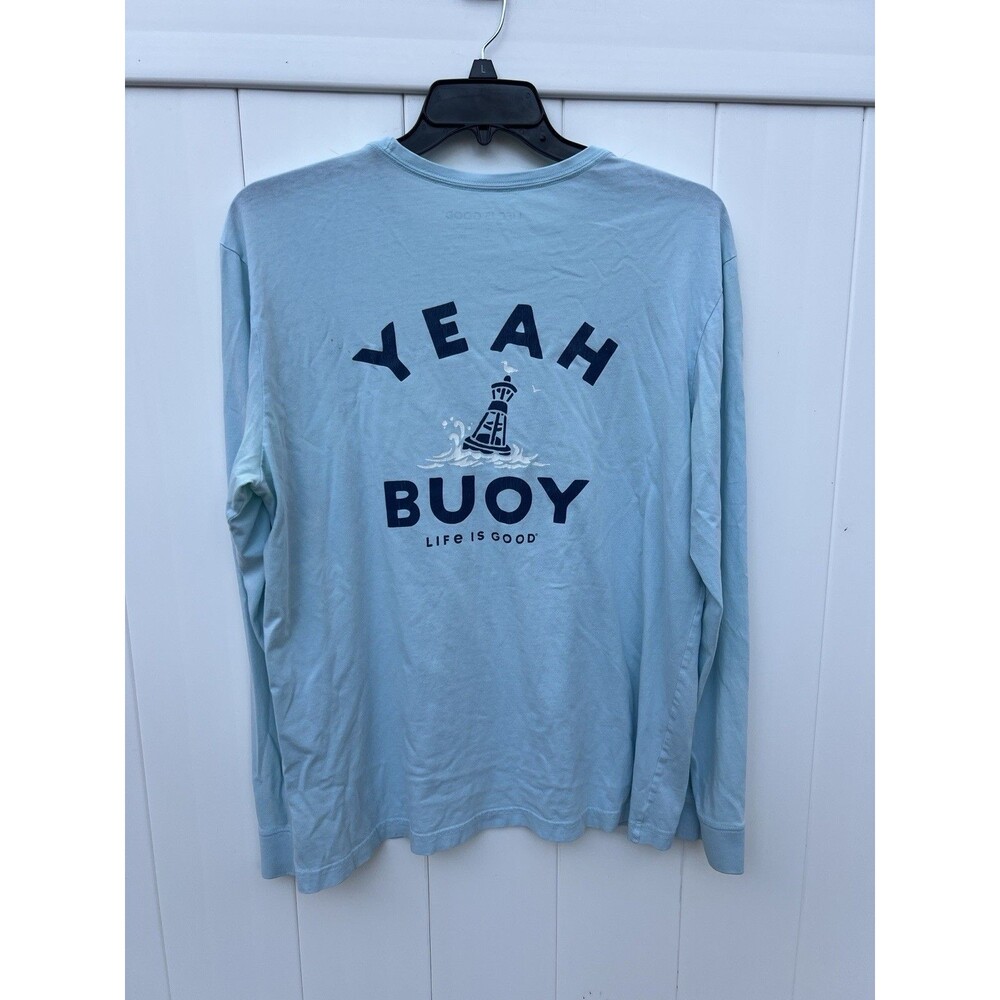 Life is Good Crusher Graphic Men's T-Shirt Blue Long Sleeve Large “yea Buoy”